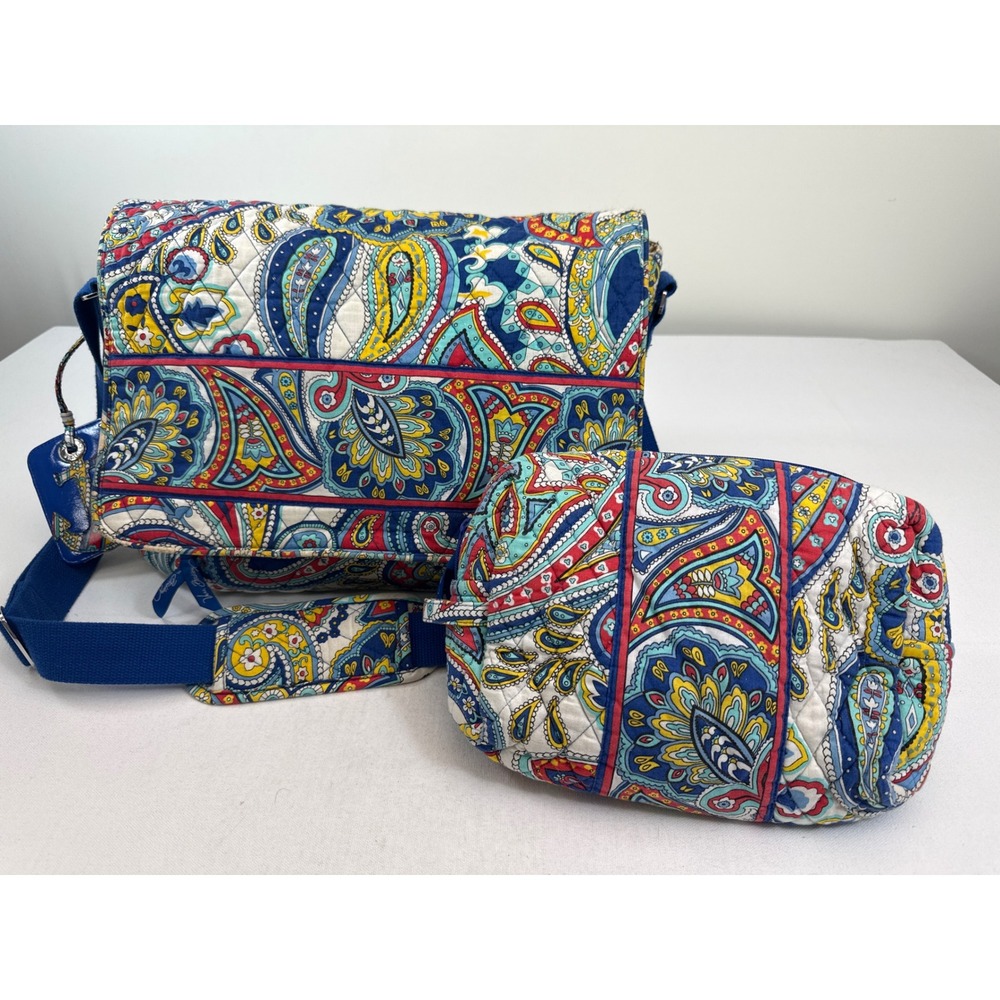 Vera Bradley Set Messenger Bag‎ Makeup Pouch Luggage Tag Marina Paisley